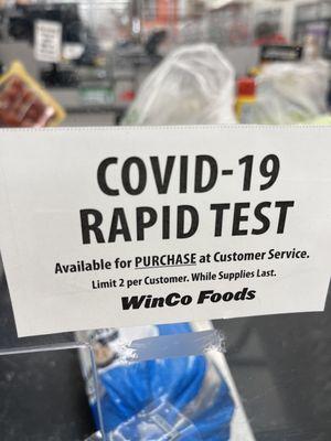 COVID test at customer service $22