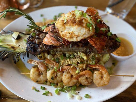 Pineapple Steak, Lobster and Shrimp