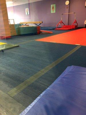 Clean and sanitized carpet and gym area.