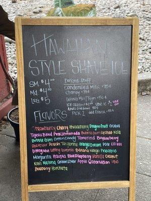 Hawaiian Shaved Ice Menu