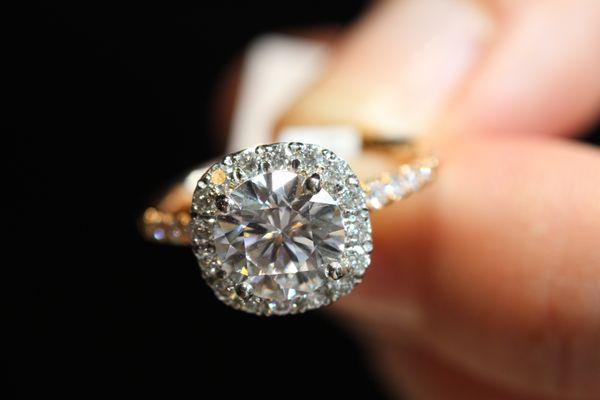 Rose gold diamond halo engagement ring