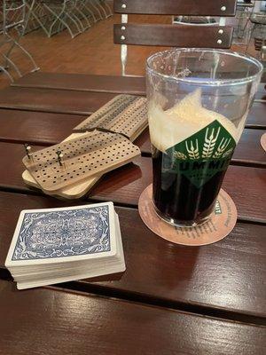 Cask conditioned porter and getting my ass kicked at cribbage.