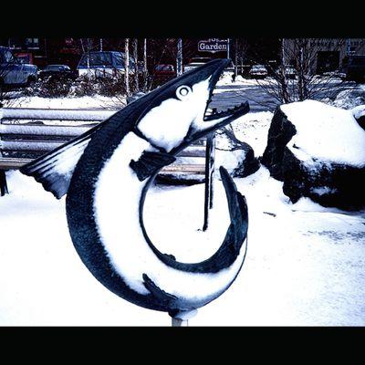 Tout Jet in winter cast bronze- Fountain of the Wind Canal Park Duluth MN 
on the shores of Lake Superior.