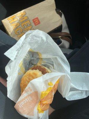 Explain to me how you get a chicken biscuit and a sausage biscuit mixed up. And you don't have any orange