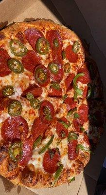 Pepperoni, 1/2 jalapeños, 1/2 green peppers hand-tossed