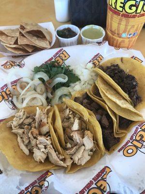 Tacos (chicken, carne asada, and barbacoa)