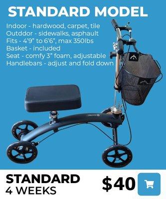 Standard Knee Scooter Specs - Knee Scooter USA Colorado Springs