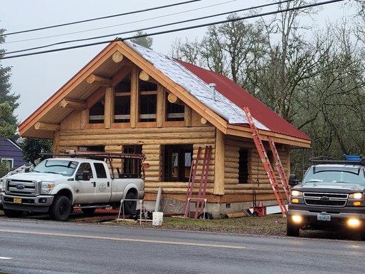 Installing roof.