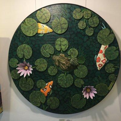 Koi Pond wood carving-wall hanging by Sam Turner