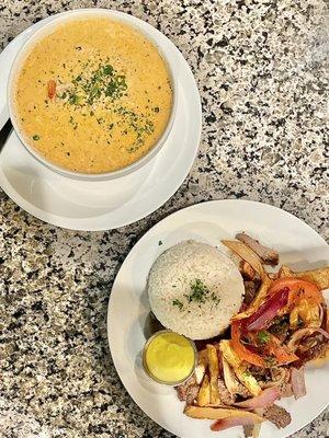 Lomo Saltado and Shrimp Chowder