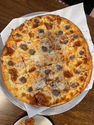 Sausage Canadian bacon mushroom pizza