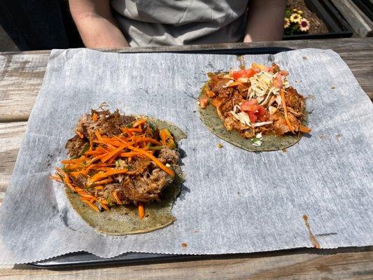 Chicken tinga taco and al pastor- lots of meat in them.