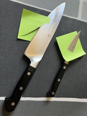 Zwilling Pro 8" Chef and 4" paring knives. Razor sharp!