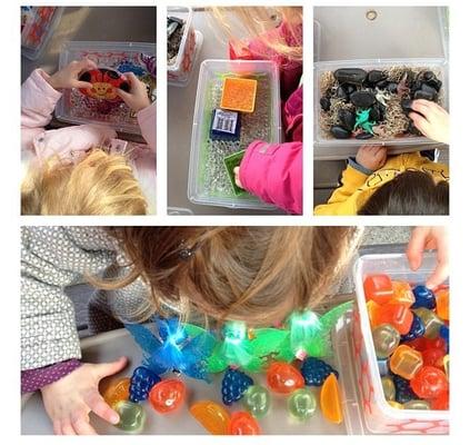 Sensory box fun during outdoor play time