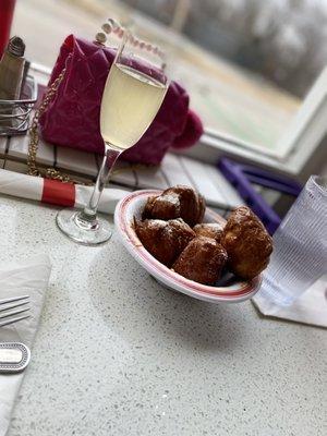 Biscuit Beignet and mimosa with pineapple