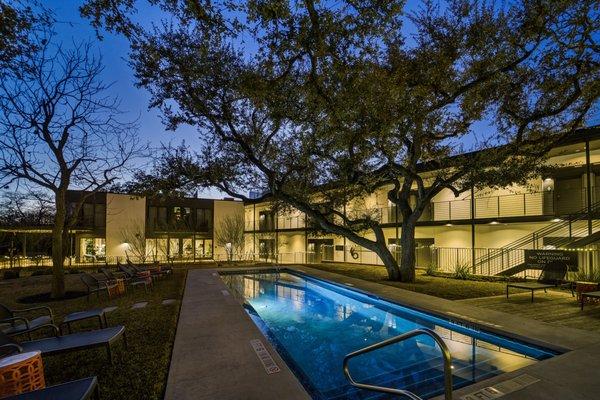 The pool at night.