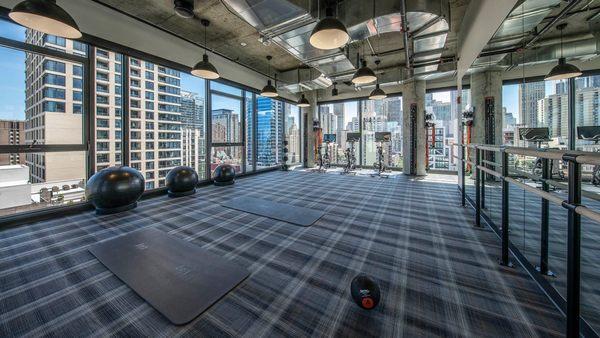 Marlowe Chicago Fitness Studio for Yoga and Stretching with Floor to Ceiling Windows and Mirrors