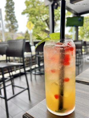 Boba-licious Mango Sparkler. The drink itself isn't too sweet, but the bobas release a burst of strawberry flavor once you bite into them.