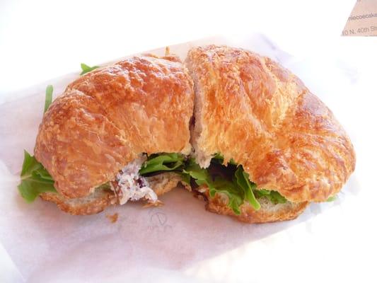 Chicken Salad with Walnuts and Red Grapes on a Croissant