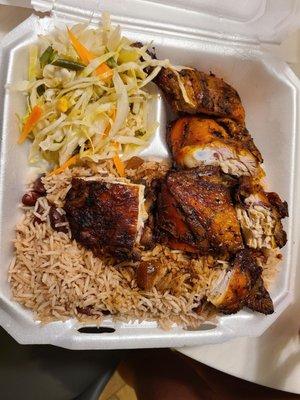 Jerk Chicken, large order. Very tasty, tender.