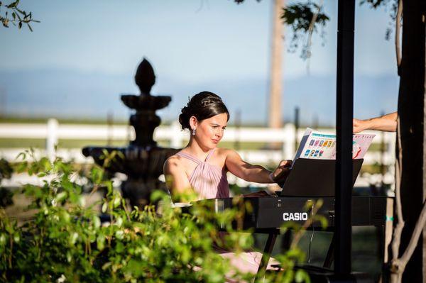 My daughter played Canon in D as I walked down the aisle. The fountain provided some nice music, as well.