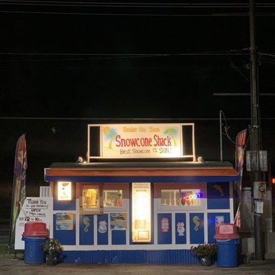 Under the Sun Snowcone Shack on a summer night.