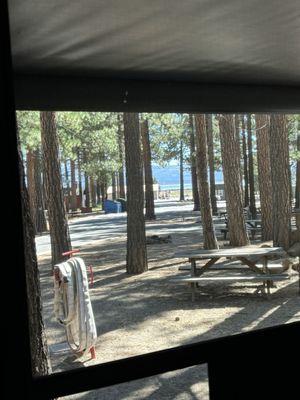 View of the lake from inside my RV