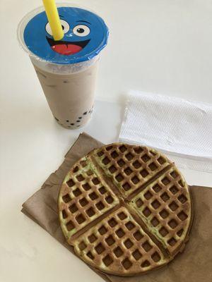 Milk tea and pandan waffle