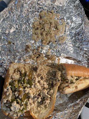 What a chicken cheesesteak looks like when they mess up your order and you have to pick onions out of your sandwich for 20 minutes.