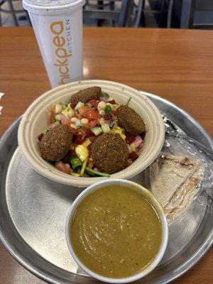 Falafel bowl and lentil soup