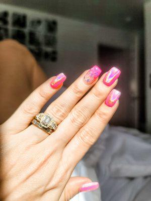 Super fun hot pink holographic nails by Jenny