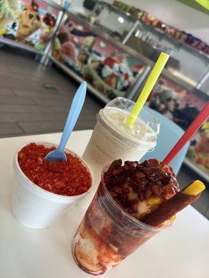 Esquite with hot Cheetos, Mazapan milkshake, mangoneada