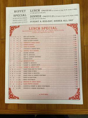 Lunch specials price