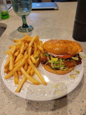 Deluxe chicken sandwich and fries