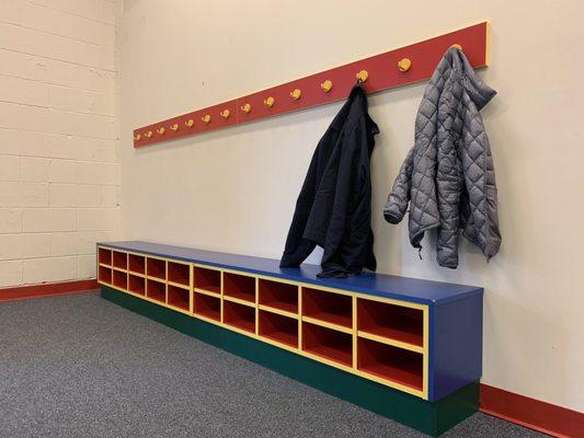 coat racks and cubbies for little shoes