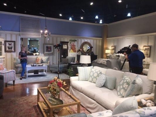 Helen and WYFF are here in our furniture area shooting TV commercials.