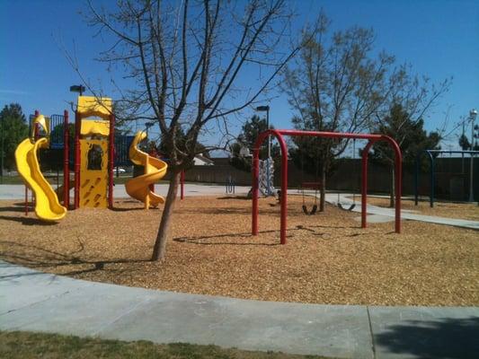 Playground equipment over bark