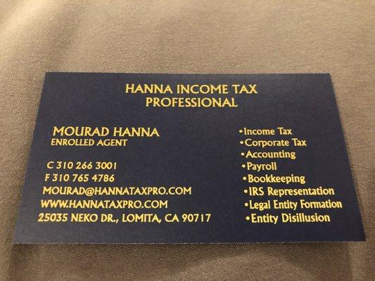 Hanna Tax Pro's Business Card