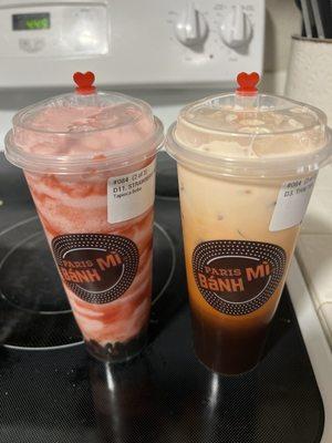 Strawberry Milk Slush with Boba and Thai Tea