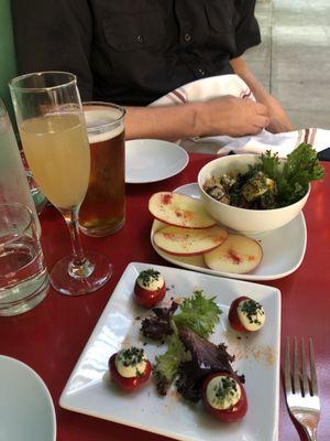 Vegan ceviche and pisco sour. Stuffed mushrooms.  Ceviche