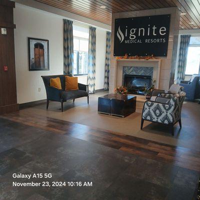 Beautiful lobby with cozy fireplace