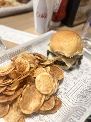 Double Mushroom Swiss Burger (combo comes w/ a drink & side, homemade chips pictured here as the side)