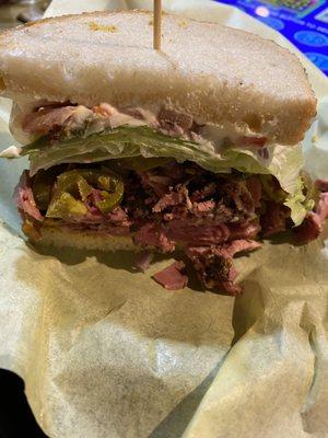 Huge pastrami sandwich