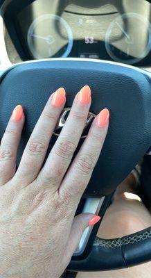 Knew I wanted a peachy color for the beach and the owner picked the perfect color for me!