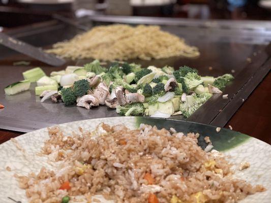 Fried Rice, Hibachi veggies and noodles