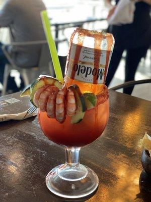 Michelada with shrimp