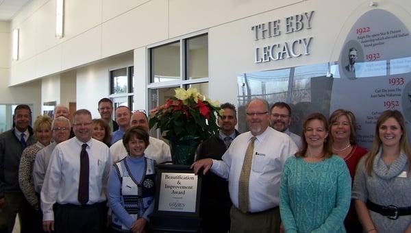 Eby Ford Lincoln is honored by Goshen Chamber of Commerce with their Beautification Award for our new state-of-the-art showroom & remodeling