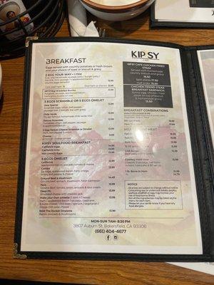 Breakfast menu