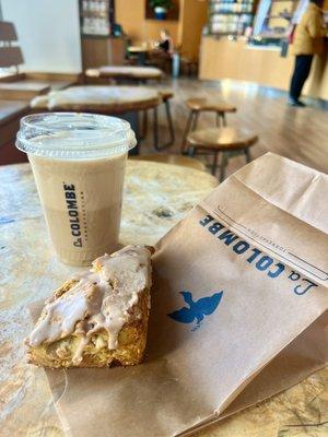 pumpkin chai scone + oat pumpkin spice draft latte