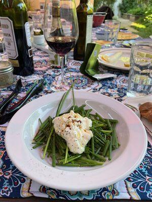 Burrata and chive salad dressed with EVOO and balsamic - really yummy!